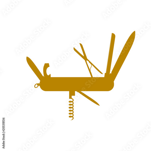 Silhouette of multifunctional knife in brown design