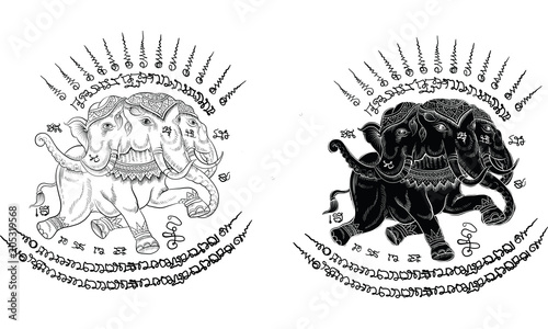 3heads elephant in Thai traditional tattoo