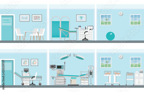 Interior of family planning room in hospital or clinic
