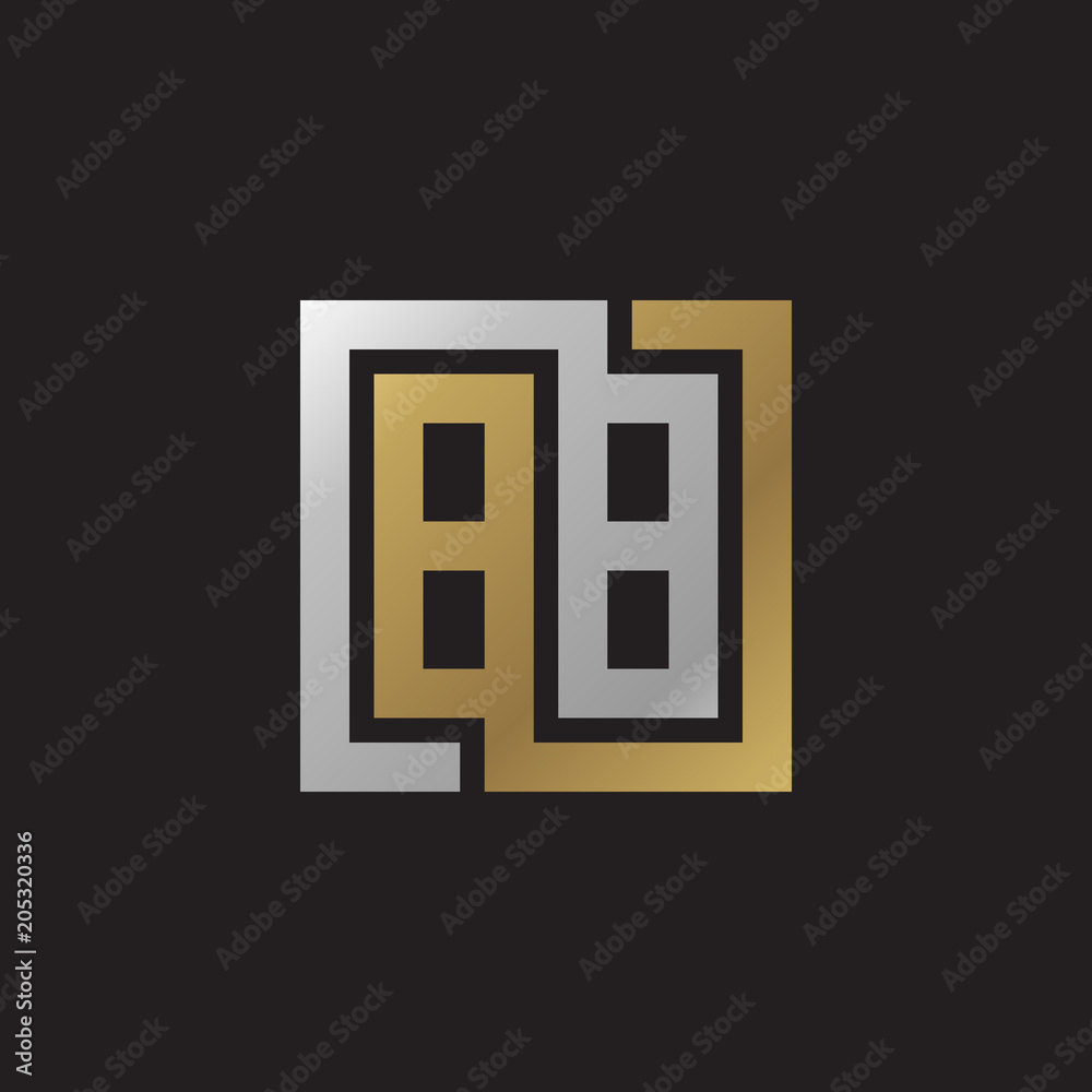 Initial letter BB, looping line, square shape logo, silver gold color on black background Initial letter BB, looping line, square shape logo, silver gold color on black background