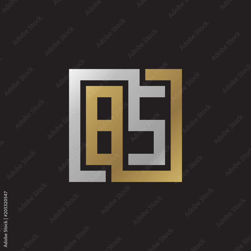 Initial letter BS, looping line, square shape logo, silver gold color on black background Initial letter BS, looping line, square shape logo, silver gold color on black background