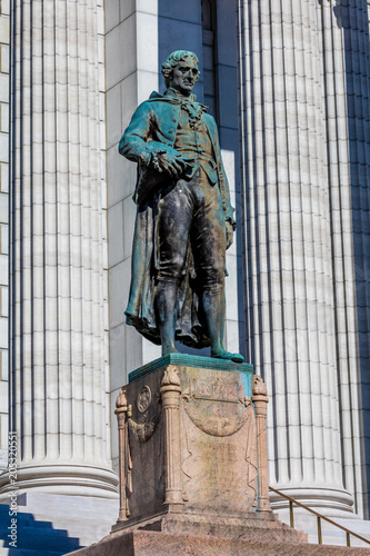 MARCH 4, 2017 - JEFFERSON CITY - MISSOURI  - statue of Thomas Jefferson is show in front of Missouri state capitol building in Jefferson City photo