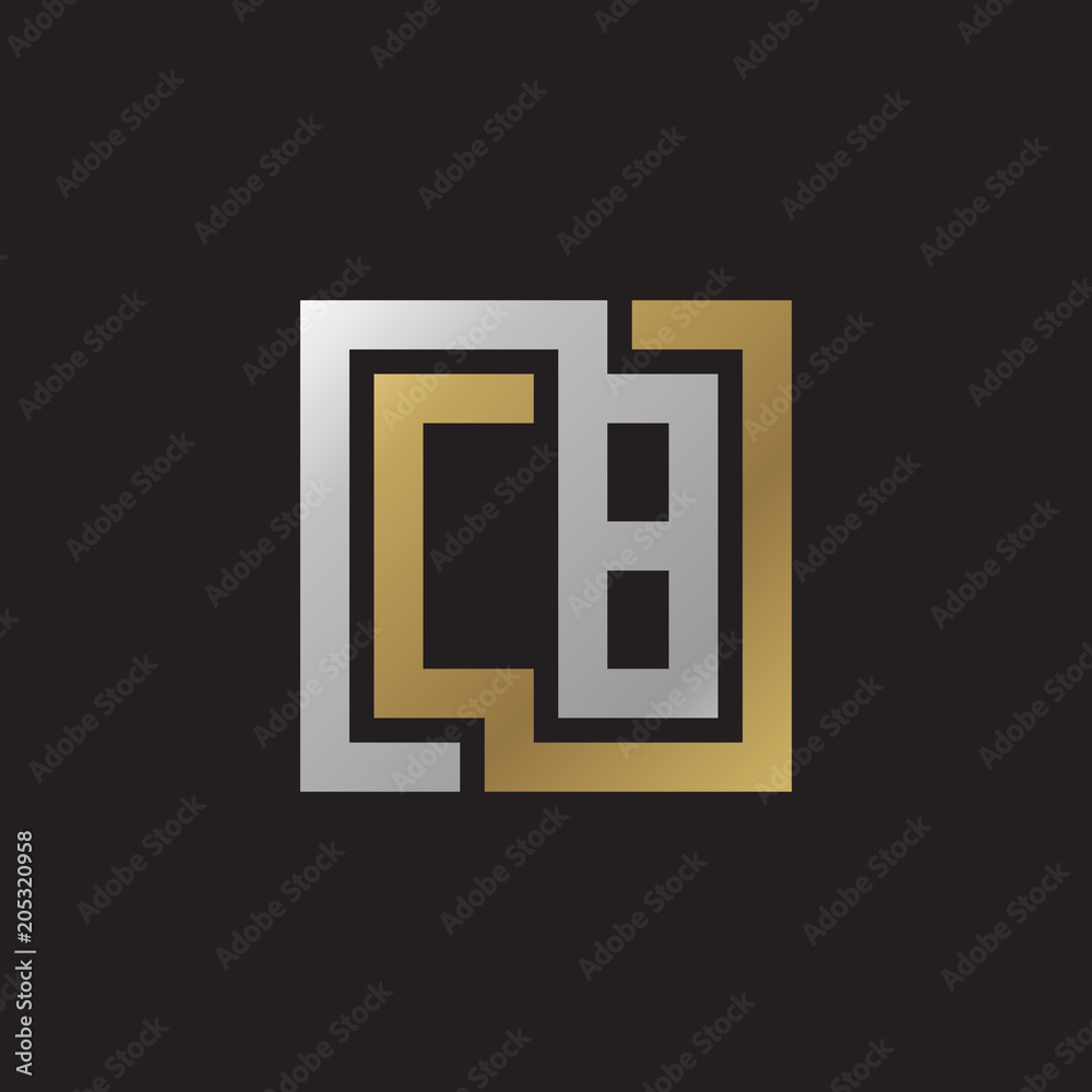 Initial letter CB, looping line, square shape logo, silver gold color on black background Initial letter CB, looping line, square shape logo, silver gold color on black background