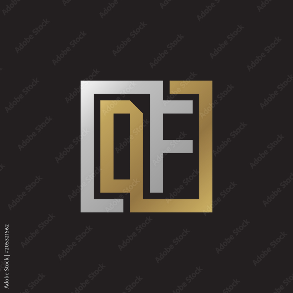 Initial letter DF, looping line, square shape logo, silver gold color on black background Initial letter DF, looping line, square shape logo, silver gold color on black background