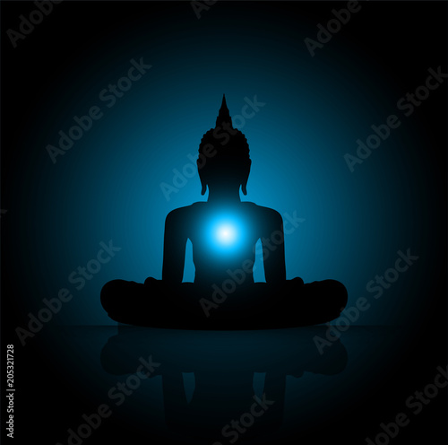 Black Buddha silhouette against background. yoga