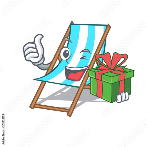 With gift beach chair mascot cartoon