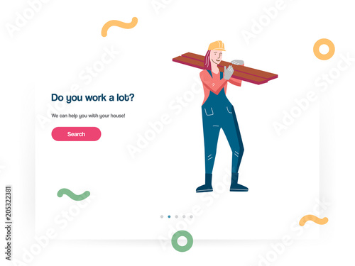 Web design template vector with woman working a builder