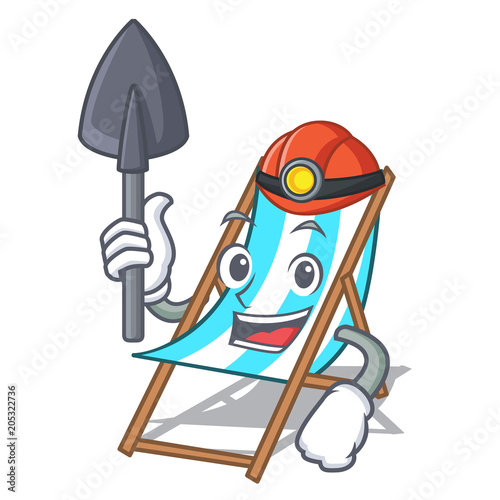 Miner beach chair mascot cartoon