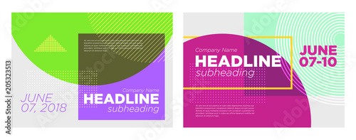 Set of Abstract Vector Dynamic Backgrounds. Modern Minimal Geometric Design. Advertising Poster Template for Conference, Online Courses, Master Class, Webinar, Business Event Announcement. Flat Style.