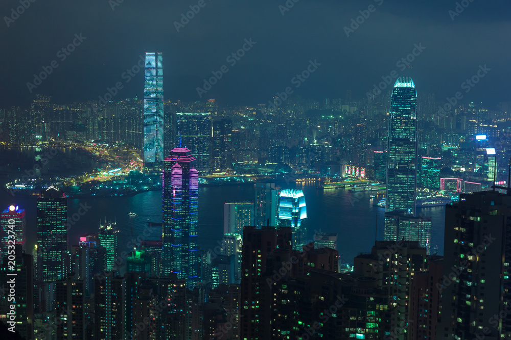 Cyberpunk Hong Kong view the island and Kowloon city
