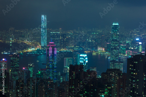 Cyberpunk Hong Kong view the island and Kowloon city