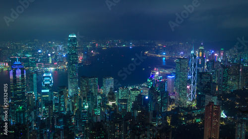 Cyberpunk Hong Kong view on Victoria Bay