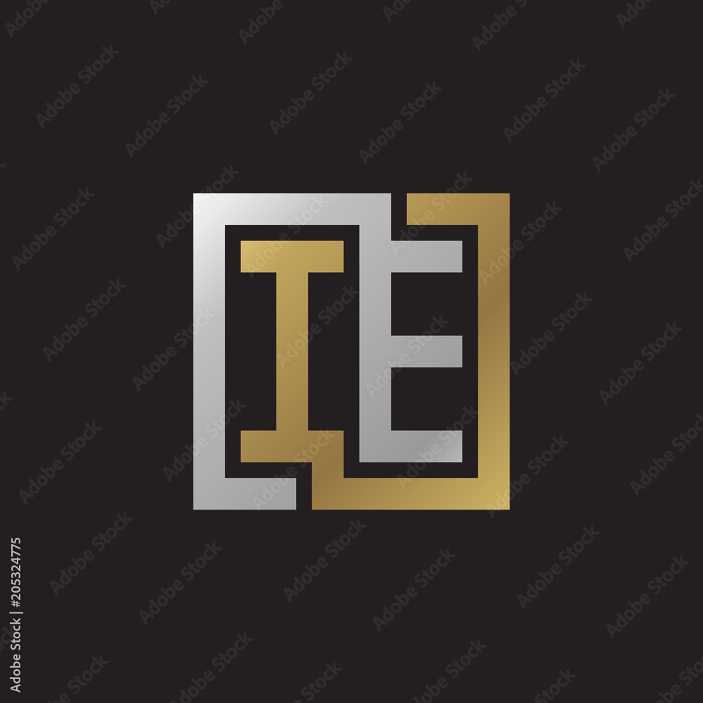 Initial letter IE, looping line, square shape logo, silver gold color on black background Initial letter IE, looping line, square shape logo, silver gold color on black background
