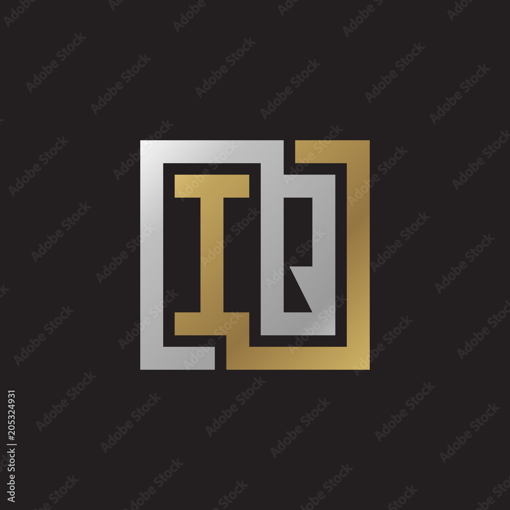 Initial letter IQ, looping line, square shape logo, silver gold color on black background Initial letter IQ, looping line, square shape logo, silver gold color on black background