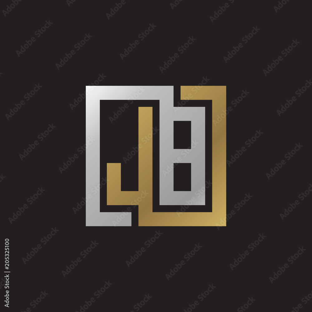 Initial letter JB, looping line, square shape logo, silver gold color on black background Initial letter JB, looping line, square shape logo, silver gold color on black background