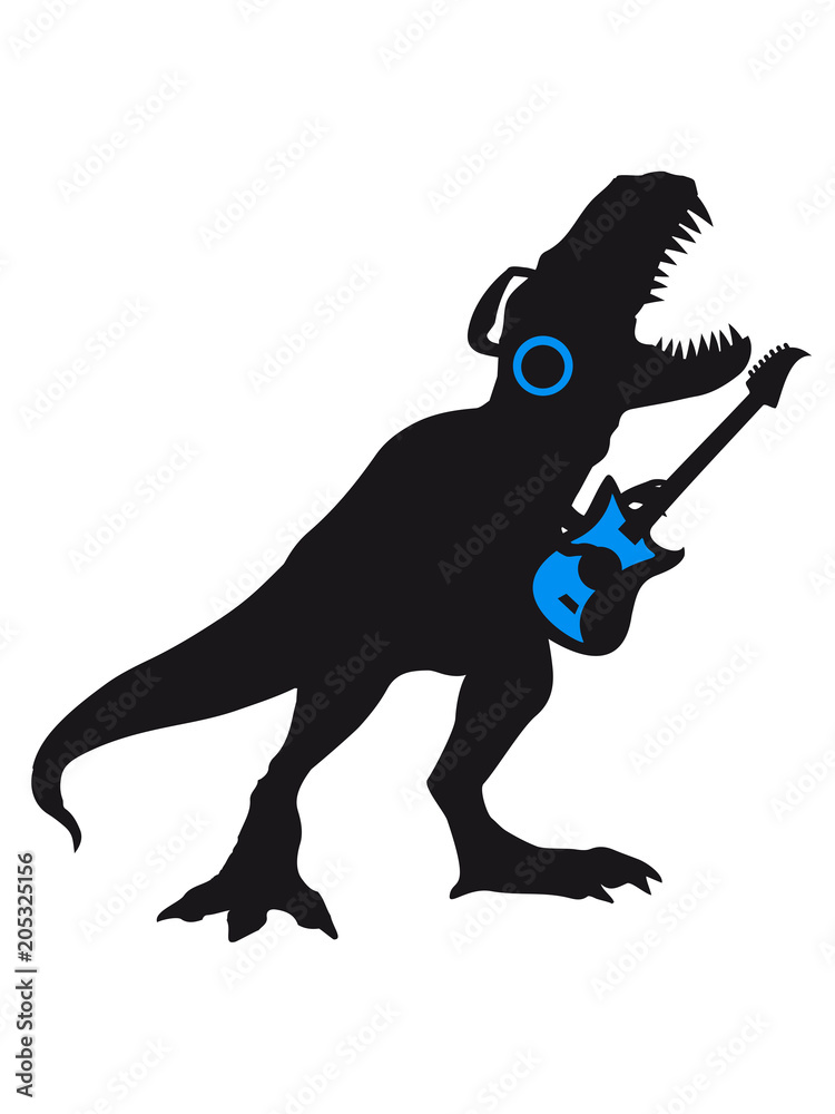 elektrische gitarre musik band hard rock heavy metal spielen konzert  silhouette schwarz umriss t-rex böse brüllen tyranosaurus rex gefährlich  fressen dino dinosaurier saurier clipart Stock Illustration | Adobe Stock