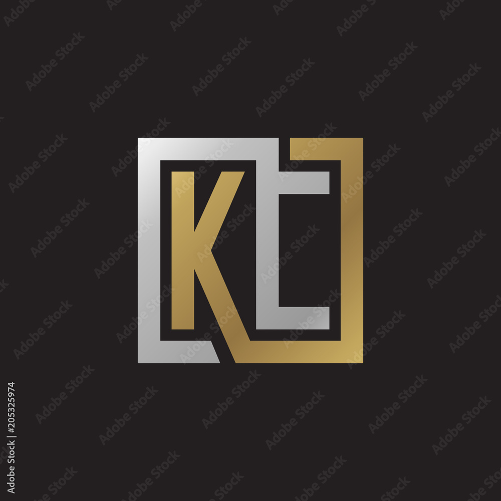 Initial letter KC, looping line, square shape logo, silver gold color on black background