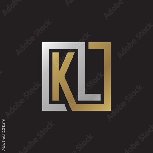 Initial letter KL, looping line, square shape logo, silver gold color on black background