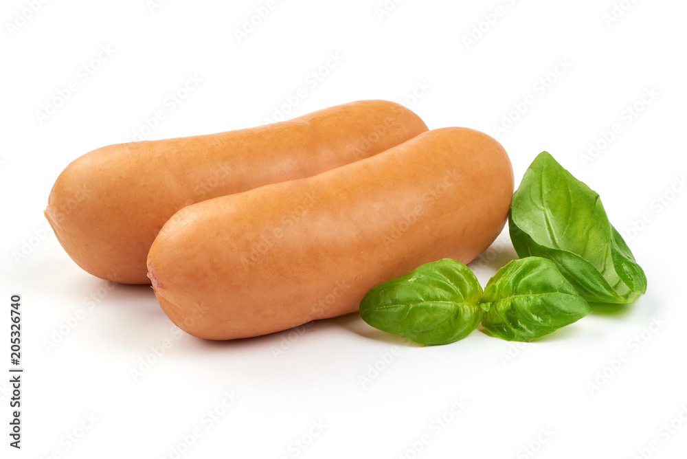 Fresh boiled Sausages, isolated on a white background Fresh boiled Sausages, isolated on a white background