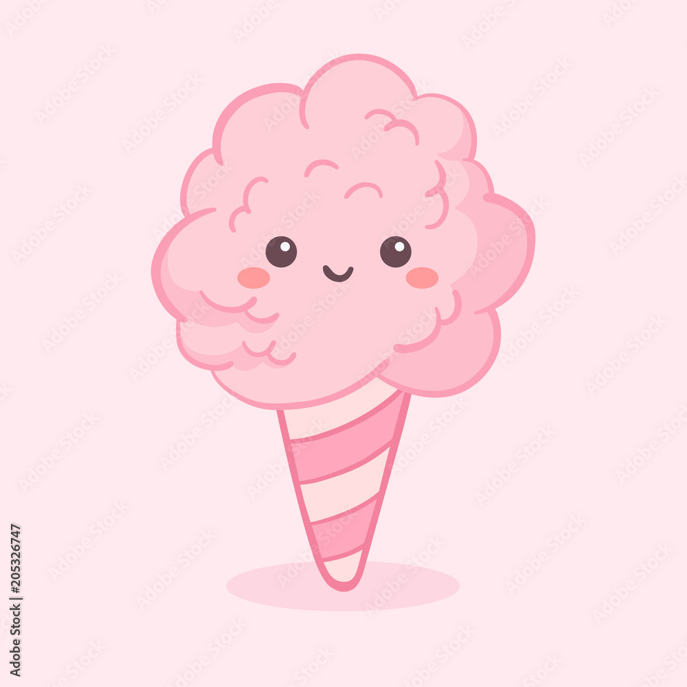 Cute Pink Cotton Fairy Floss Candy Vector Illustration Cartoon Character  Icon Stock Vector | Adobe Stock