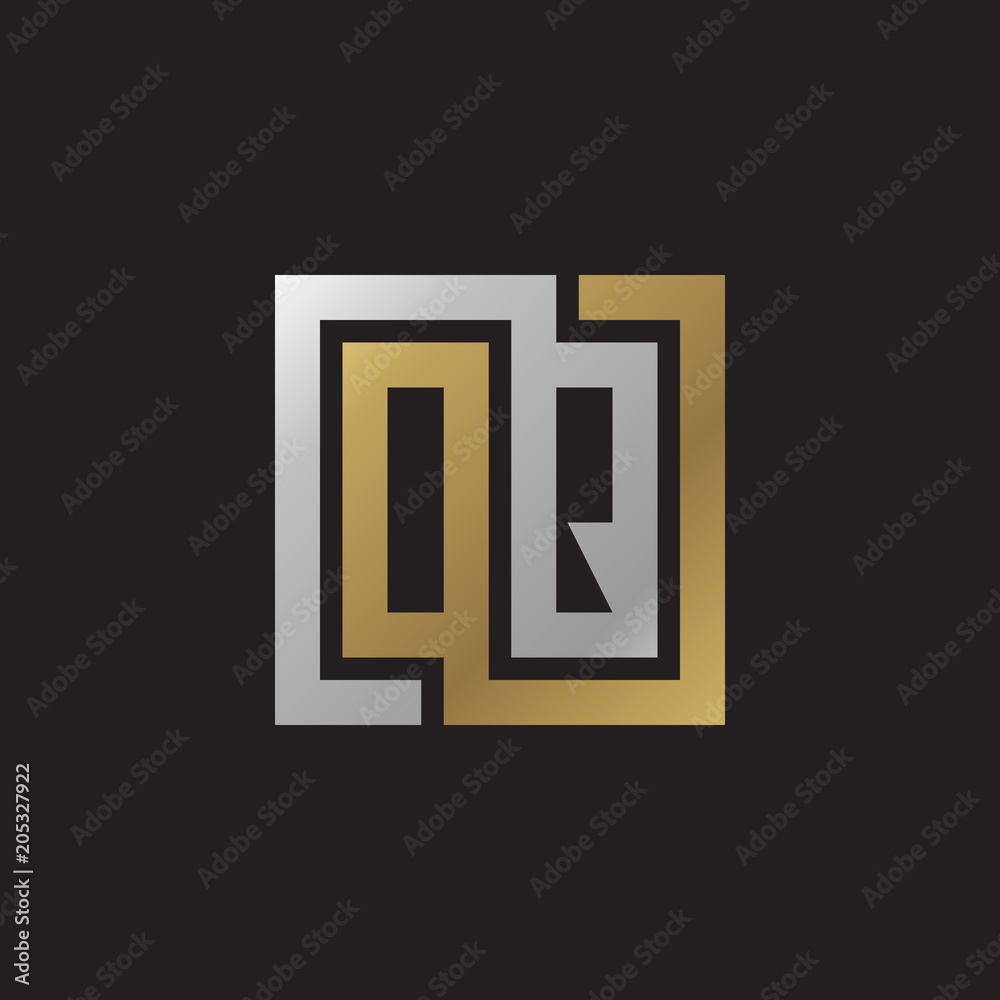 Initial letter OQ, looping line, square shape logo, silver gold color on black background Initial letter OQ, looping line, square shape logo, silver gold color on black background