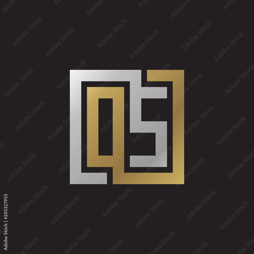 Initial letter OS, looping line, square shape logo, silver gold color on black background Initial letter OS, looping line, square shape logo, silver gold color on black background