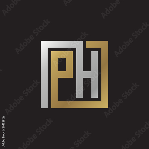 Initial letter PH, looping line, square shape logo, silver gold color on black background