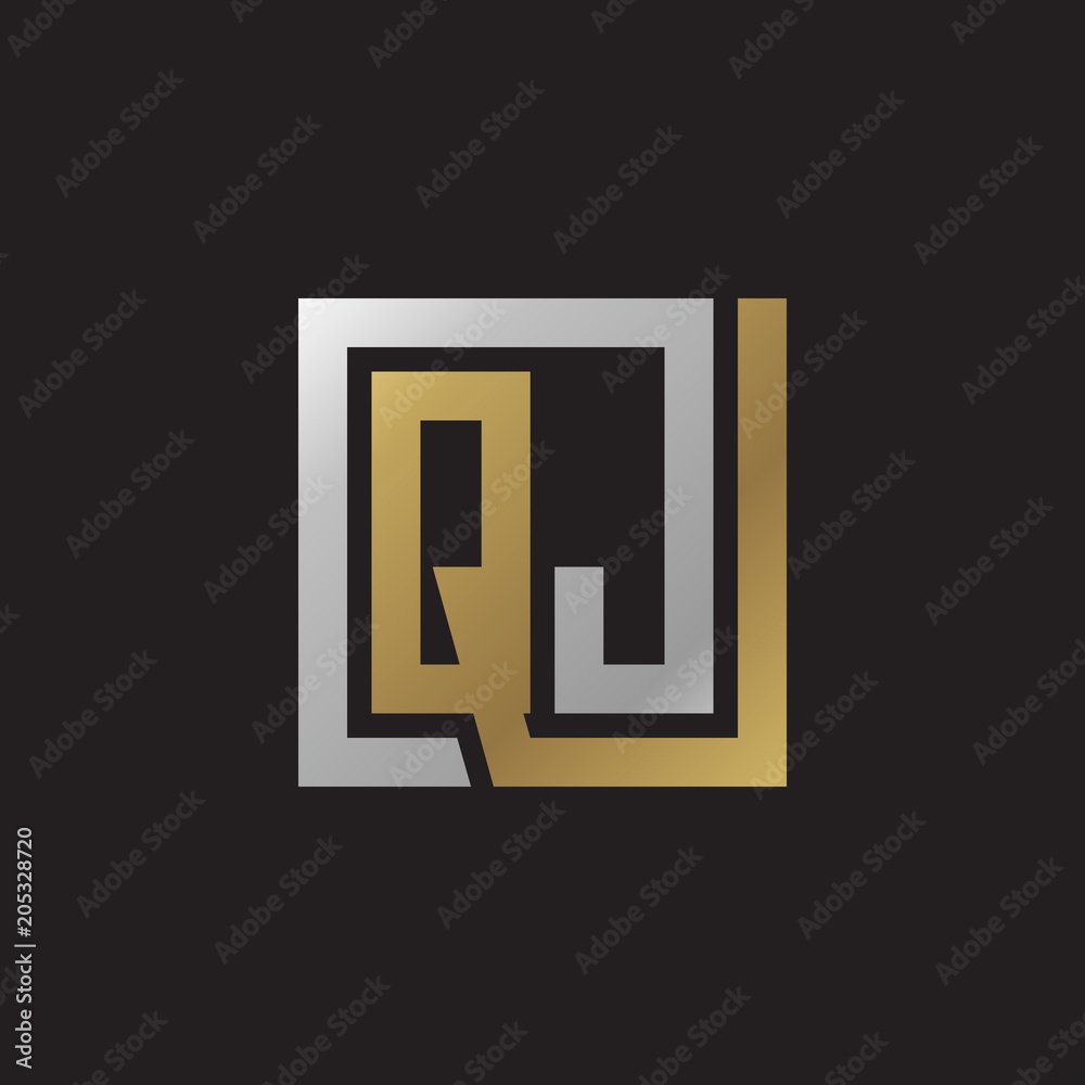 Initial letter QJ, looping line, square shape logo, silver gold color on black background Initial letter QJ, looping line, square shape logo, silver gold color on black background