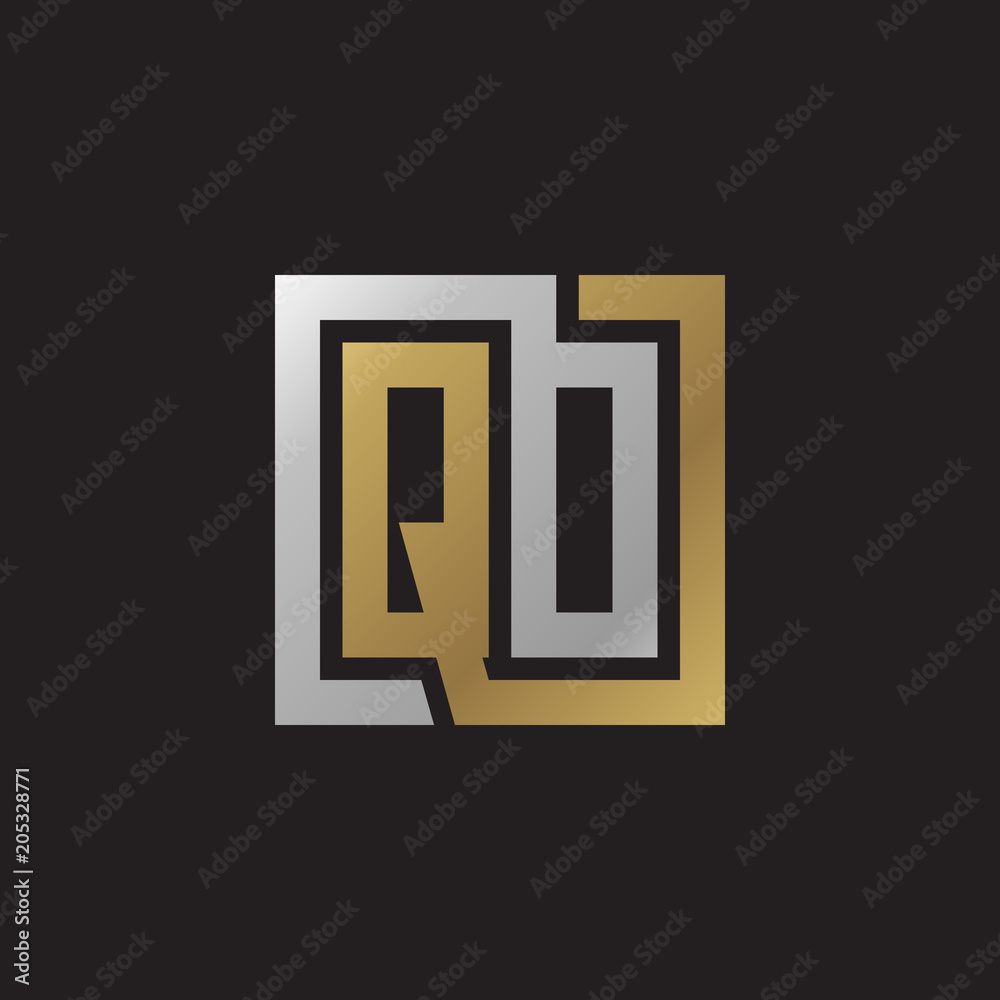 Initial letter QO, QD, looping line, square shape logo, silver gold color on black background Initial letter QO, QD, looping line, square shape logo, silver gold color on black background