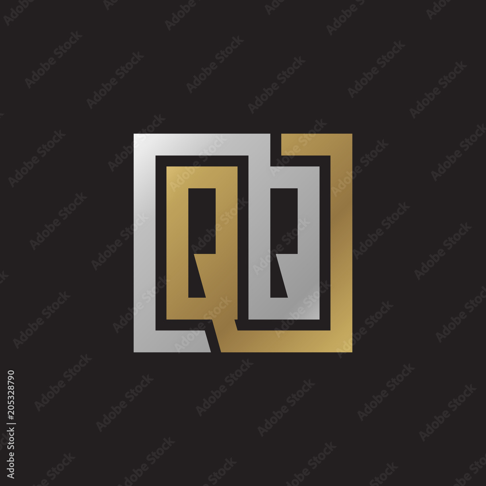 Initial letter QQ, looping line, square shape logo, silver gold color on black background Initial letter QQ, looping line, square shape logo, silver gold color on black background