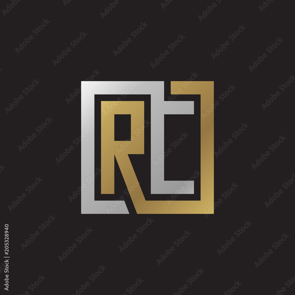 Initial letter RC, looping line, square shape logo, silver gold color on black background Initial letter RC, looping line, square shape logo, silver gold color on black background