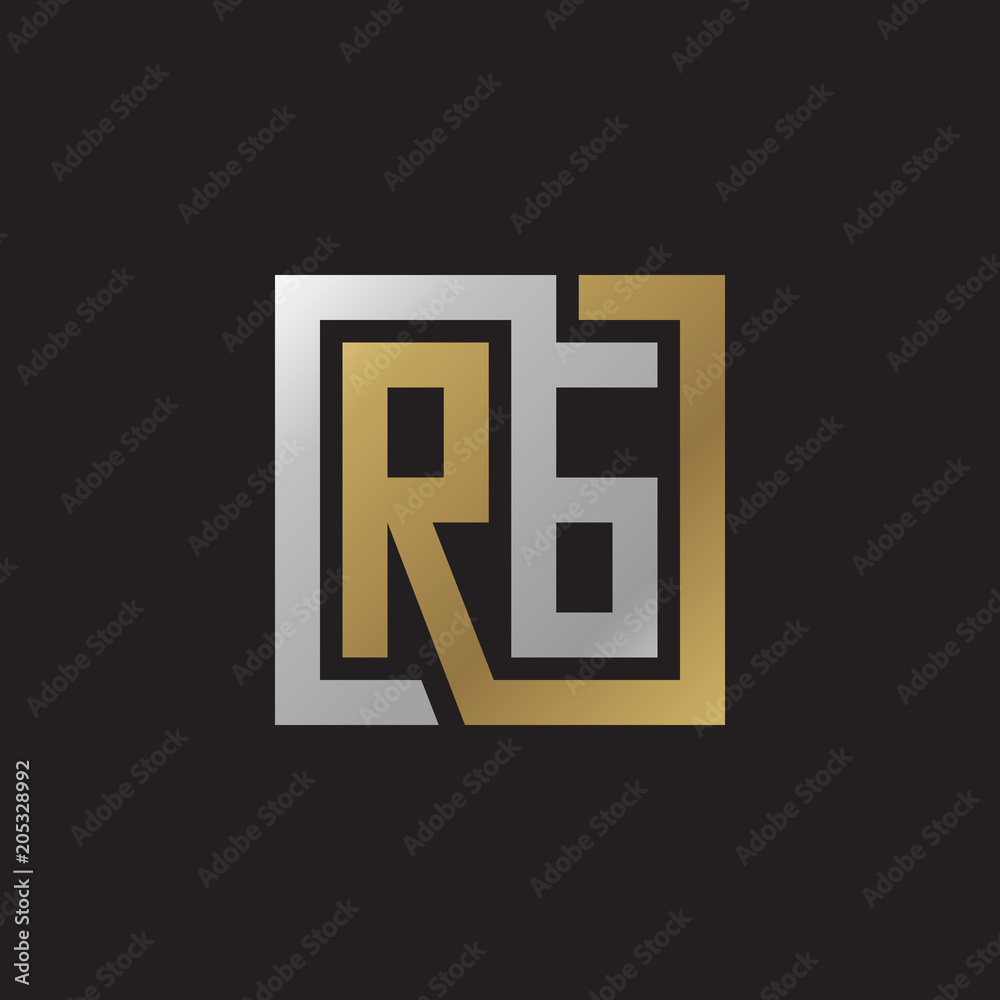 Initial letter RG, looping line, square shape logo, silver gold color on black background Initial letter RG, looping line, square shape logo, silver gold color on black background