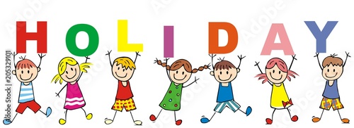 Happy kids and inscription holiday, vector illustration