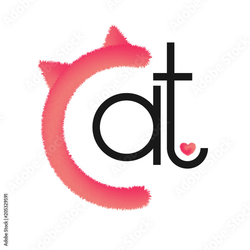 The inscription "Cat" with fluffy big pink "C" with cat ears. Good modern design. Can be used as logo, banner, etc.