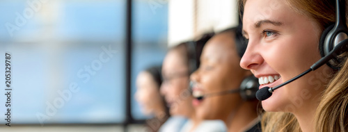 Woman customer service agents working in call center