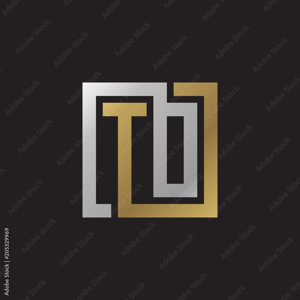 Initial letter TO, TD, looping line, square shape logo, silver gold color on black background Initial letter TO, TD, looping line, square shape logo, silver gold color on black background