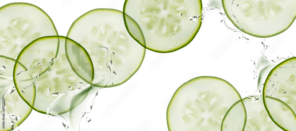 Sliced cucumber background - obrazy, fototapety, plakaty 