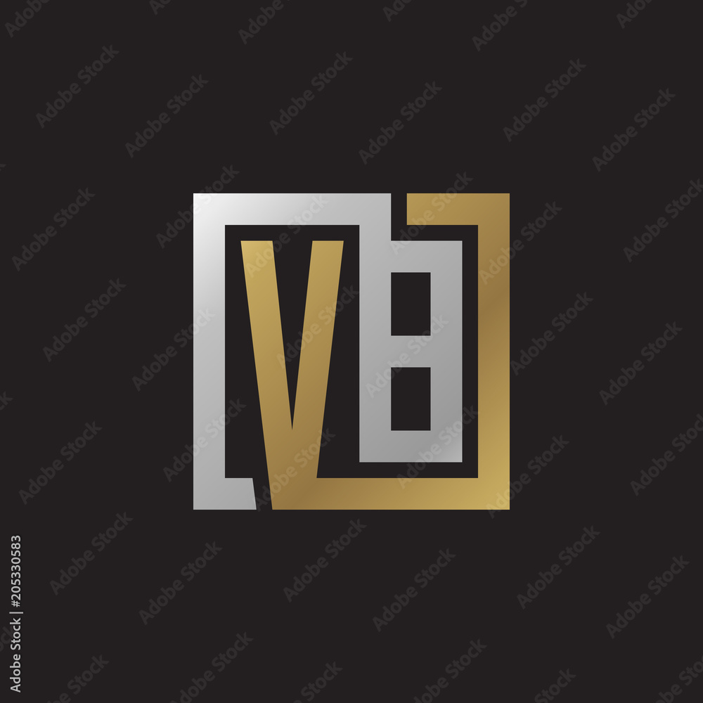 Initial letter VB, looping line, square shape logo, silver gold color on black background Initial letter VB, looping line, square shape logo, silver gold color on black background