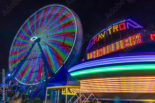 July 18, 2017 VENTURA CALIFORNIA - Illuminated ferris wheel with neon lights at the Ventura County Fair, Ventura, California