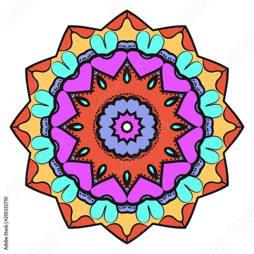 Floral Geometric Pattern with hand-drawing Mandala. Vector illustration. For fabric, textile, bandana, scarg, print. photo