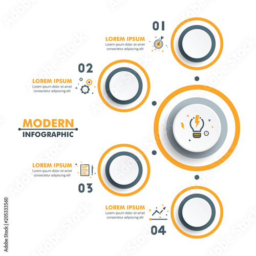 Circle Timeline Infographic Template with Colorful Rounded Design and Business Icons. Vector Illustration
