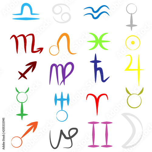chiromancy and astrology sings set, vector drawing illustration