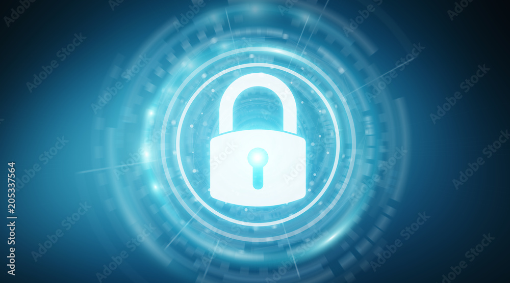 Padlock security interface protecting datas 3D rendering Padlock security interface protecting datas 3D rendering