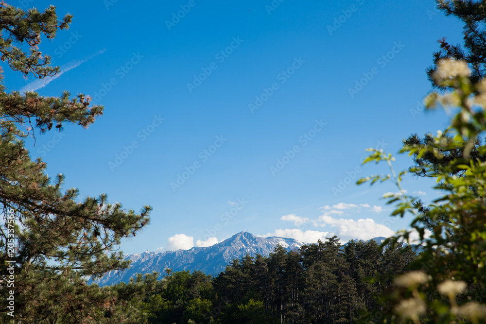 clear blue sky over the mountains