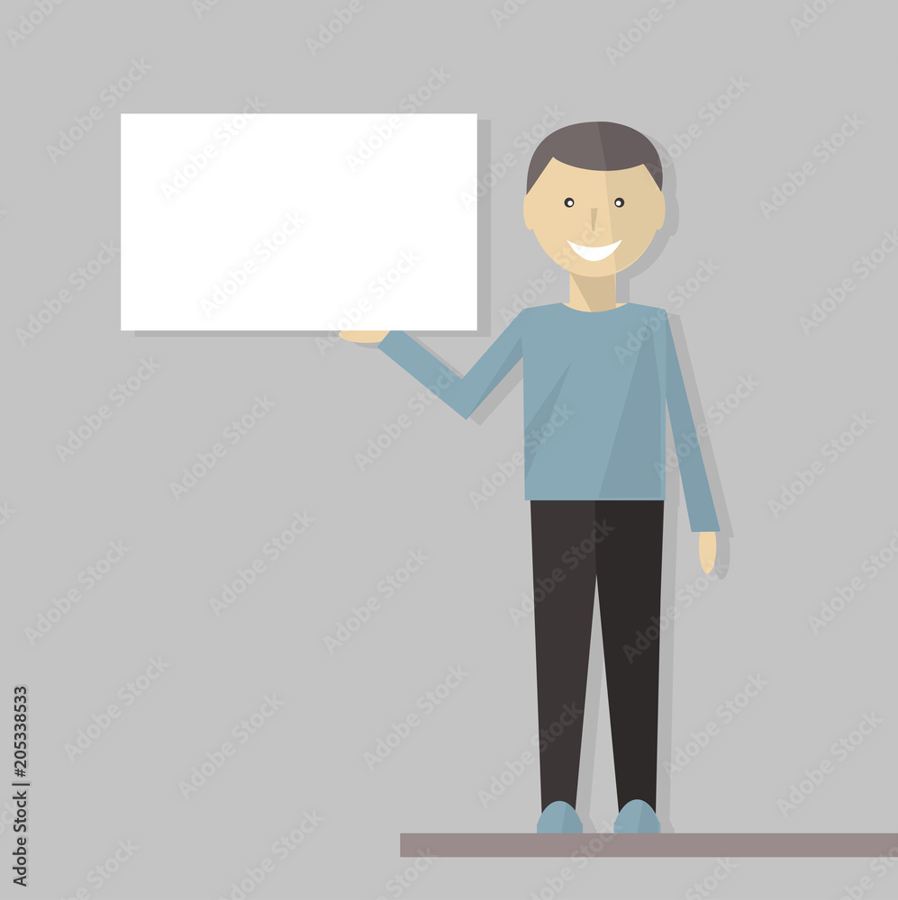 Man holding blank banner.  Vector illustration