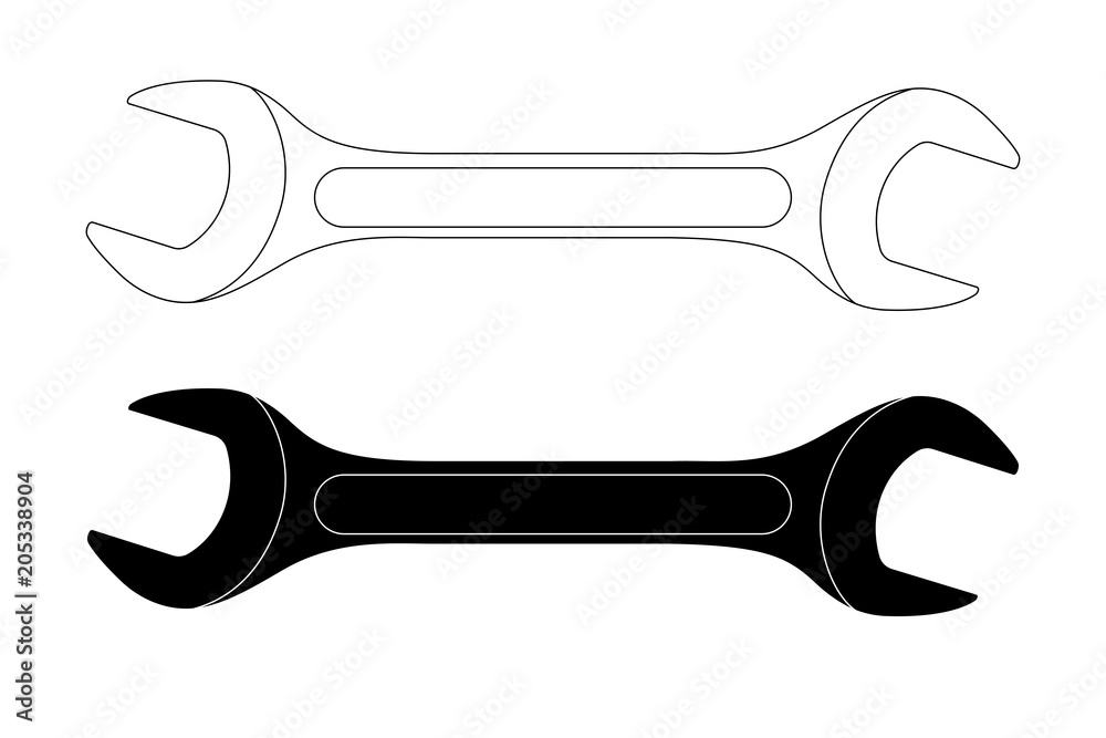 Spanner. Outline black and white drawing Stock Vector Adobe Stock
