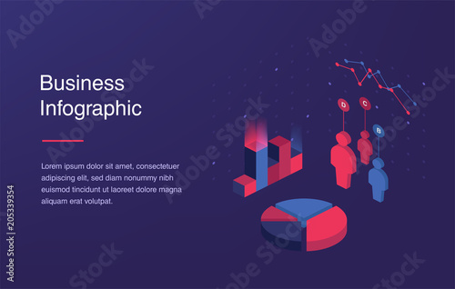 Web banner with neon light and modern 3d isometric infographic for your business presentations. Isometric gradient style. Home page concept. UI design mockup.