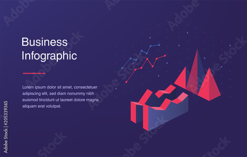 Web banner with neon light and modern 3d isometric infographic for your business presentations. Isometric gradient style. Home page concept. UI design mockup.