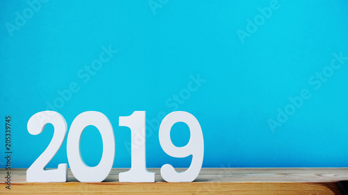  2019 happy new year with space copy on blue background 