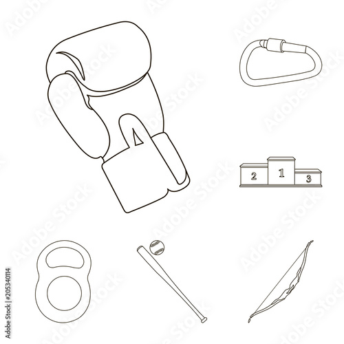 Different kinds of sports outline icons in set collection for design. Sport equipment vector symbol stock web illustration.